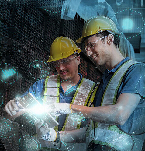 Workers with helmets